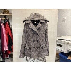 Maurices  jacket women M herringbone brown/beige double breasted detachable hood